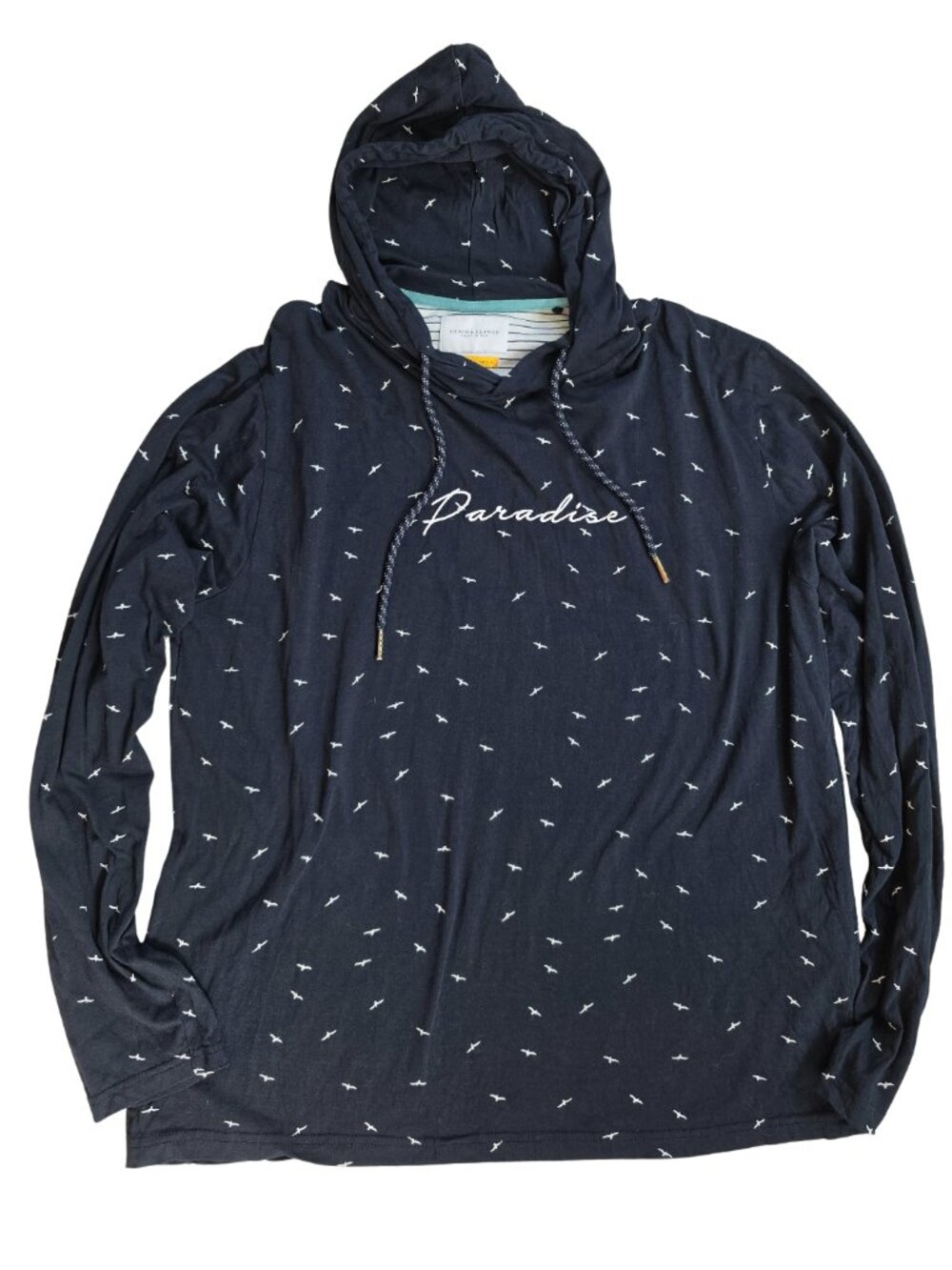 Denim & Flower Ricky Singh Navy Bird Print Paradise Lightweight Hoodie Large